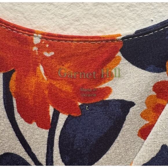 Garnet Hill Women's Size Large Orange Blue Sleeveless Floral Print Dress V Neck - Picture 6 of 7